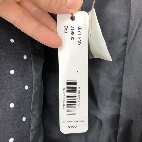 NWT Spanner Black/Polka dot Double Breasted Trench Coat Size Large - Picture 6 of 16